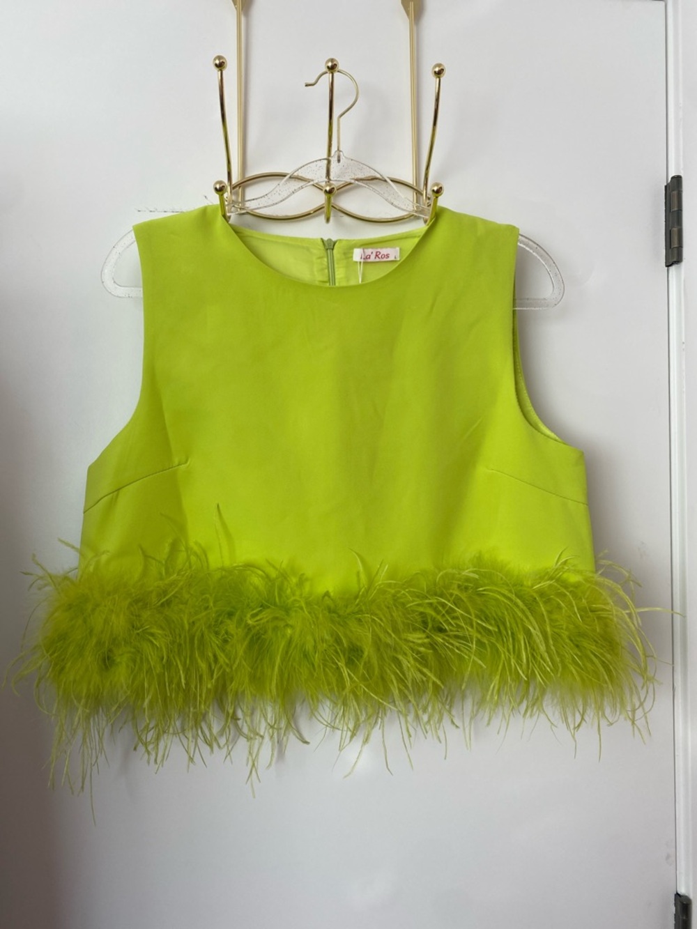 ✨Bright Lime Feather Trim Crop Top NWT!